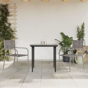Imagine vidaXL Set mobilier de grădină, 3 piese, gri&negru, poliratan și oțel