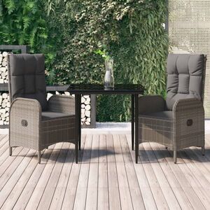 Imagine vidaXL Set mobilier de grădină cu perne, 3 piese, negru/gri, poliratan