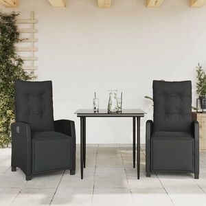 Imagine vidaXL Set mobilier de grădină cu perne, 3 piese, negru, poliratan