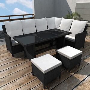 Imagine vidaXL Set mobilier de grădină cu perne, 4 piese, negru, poliratan