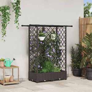 Imagine vidaXL Pat Ridicat cu Trellis și Acoperiș Maro 124 x 40 x 121 cm PP