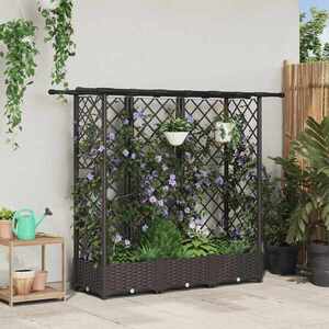 Imagine vidaXL Pat Ridicat cu Trellis și Acoperiș Maro 164 x 40 x 121 cm PP