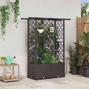 Imagine vidaXL Pat Ridicat cu Trellis și Acoperiș Maro 124 x 40 x 136 cm PP