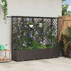 Imagine vidaXL Pat Ridicat cu Trellis și Acoperiș Maro 202 x 40 x 136 cm PP