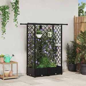 Imagine vidaXL Pat Ridicat cu Trellis și Acoperiș Negru 124 x 40 x 121 cm PP