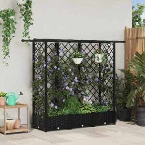 Imagine vidaXL Pat Ridicat cu Trellis și Acoperiș Negru 164 x 40 x 121 cm PP