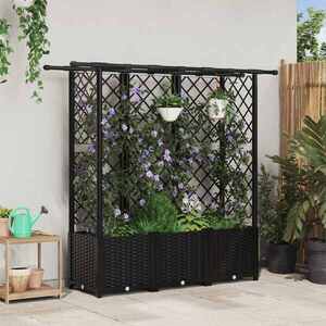 Imagine vidaXL Pat Ridicat cu Trellis și Acoperiș Negru 163, 5 x 40 x 136 cm PP
