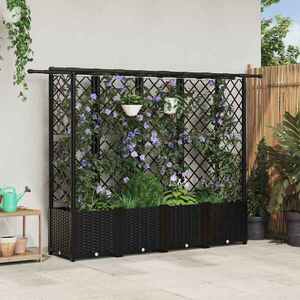Imagine vidaXL Pat Ridicat cu Trellis și Acoperiș Negru 202 x 40 x 136 cm PP