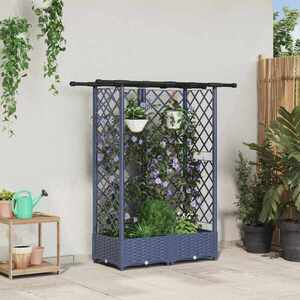 Imagine vidaXL Pat Ridicat cu Trellis și Acoperiș Gri 124 x 40 x 121 cm PP