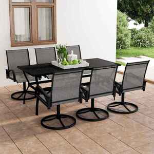 Imagine vidaXL Set mobilier de grădină, 7 piese, textilenă și oțel inoxidabil