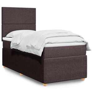 Imagine vidaXL Pat box spring cu saltea, maro închis, 100x200 cm, textil