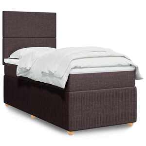 Imagine vidaXL Pat box spring cu saltea, maro închis, 100x200 cm, textil