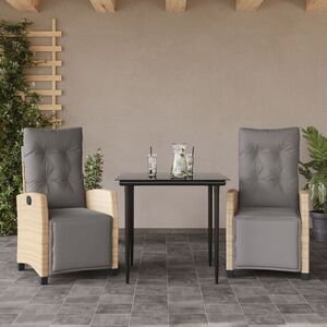 Imagine vidaXL Set de masă pentru grădină, 3 piese, cu perne, bej, poliratan