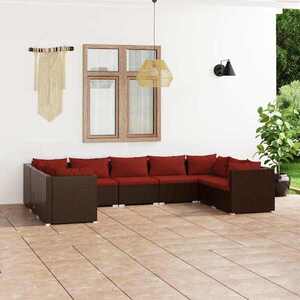 Imagine vidaXL Set mobilier de grădină cu perne, 9 piese, maro, poliratan