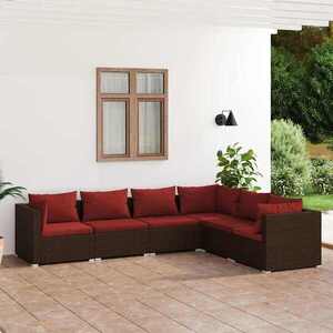 Imagine vidaXL Set mobilier de grădină cu perne, 6 piese, maro, poliratan