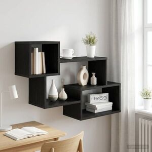 Imagine vidaXL Raft suspendat Montare pe perete Stejar Negru 87 x 20 x 55 cm