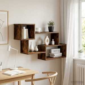 Imagine vidaXL Raft suspendat Montare pe perete Stejar fumuriu 87 x 20 x 55 cm