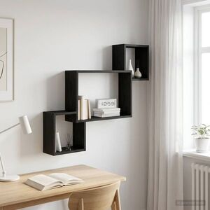 Imagine vidaXL Raft de perete Montare pe perete Stejar Negru 91, 5 x 15 x 76 cm