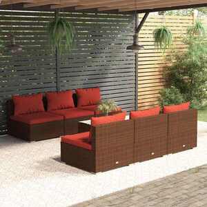 Imagine vidaXL Set mobilier de grădină cu perne, 7 piese, maro, poliratan