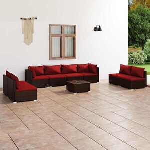 Imagine vidaXL Set mobilier de grădină cu perne, 9 piese, maro, poliratan