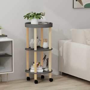 Imagine vidaXL Masă cărucior 3 niveluri gri 38x38x82cm lemn prelucrat/lemn pin