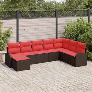 Imagine vidaXL Set de canapea 8 buc. Maro și roșu poliratan