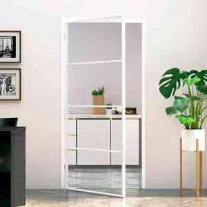 Imagine vidaXL Ușă de interior alb 93x201, 5 cm sticlă securiz. / aluminiu slim
