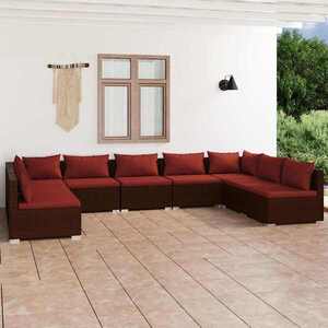 Imagine vidaXL Set mobilier de grădină cu perne, 9 piese, maro, poliratan