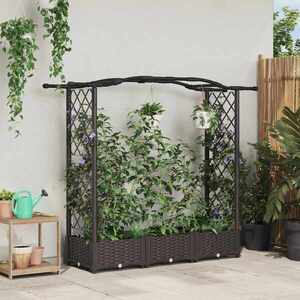 Imagine vidaXL Pat Ridicat cu Trellis și Acoperiș Maro 169 x 40 x 123 cm PP