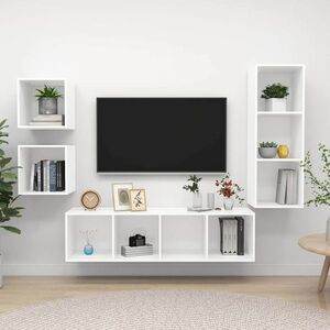 Imagine vidaXL Set de dulapuri TV, 4 piese, alb, lemn prelucrat