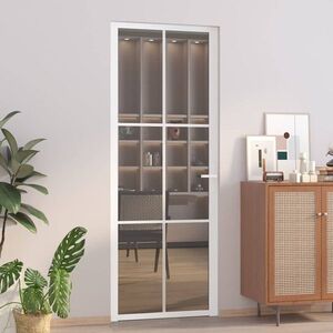 Imagine vidaXL Ușă de interior, 76x201, 5 cm, alb, sticlă ESG și aluminiu