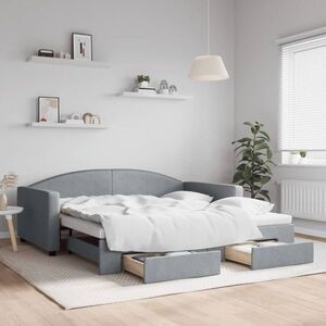 Imagine vidaXL Pat de zi cu extensie/sertare, gri deschis, 100x190 cm, textil