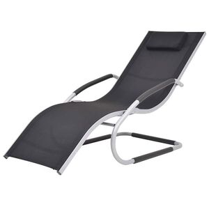 Imagine vidaXL Șezlong cu pernă, negru, aluminiu și textilenă