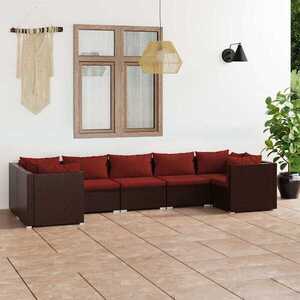 Imagine vidaXL Set mobilier de grădină cu perne, 7 piese, maro, poliratan