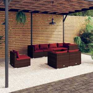 Imagine vidaXL Set mobilier de grădină cu perne, 8 piese, maro, poliratan