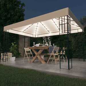 Imagine vidaXL Pavilion cu șir de lumini LED, crem, 3x4 m