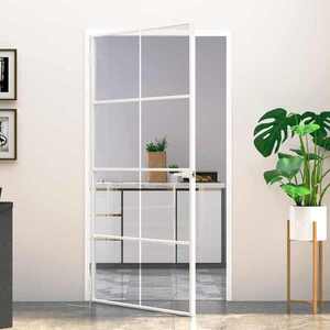 Imagine vidaXL Ușă de interior alb 102x201, 5 cm sticlă securiz./aluminiu slim