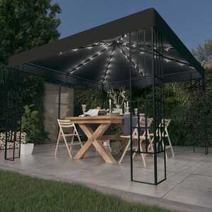 Imagine vidaXL Pavilion cu șir de lumini LED, antracit, 3x3 m