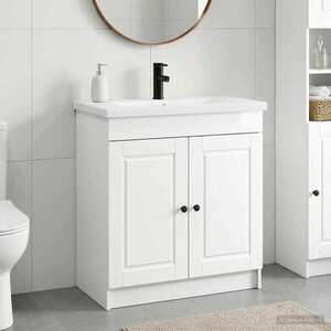 Imagine vidaXL Set de mobilier pentru baie Alb foarte lucios 56 x 37, 5 x 81 cm