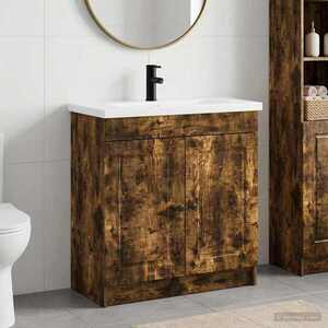 Imagine vidaXL Set de mobilier pentru baie Stejar fumuriu 56 x 37, 5 x 81 cm
