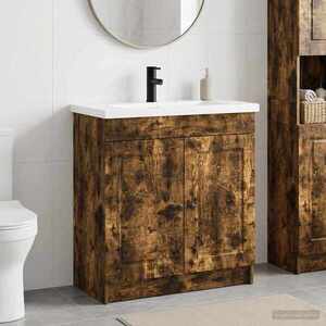 Imagine vidaXL Set de mobilier pentru baie Stejar fumuriu 78, 5 x 37, 5 x 81 cm