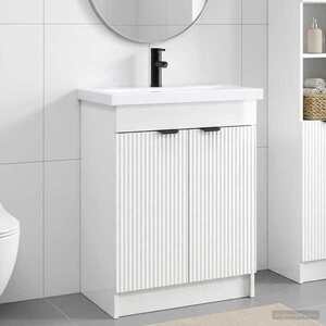 Imagine vidaXL Set de mobilier pentru baie Alb foarte lucios 56 x 37, 5 x 81 cm