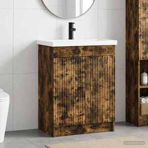 Imagine vidaXL Set de mobilier pentru baie Stejar fumuriu 56 x 37, 5 x 81 cm