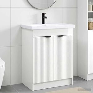 Imagine vidaXL Set de mobilier pentru baie Alb foarte lucios