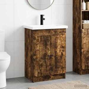 Imagine vidaXL Set de mobilier pentru baie Stejar fumuriu 56 x 37, 5 x 81 cm