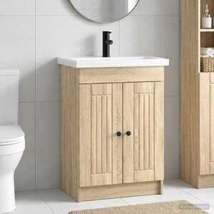 Imagine vidaXL Set de mobilier pentru baie Stejar Sonoma 56 x 37, 5 x 81 cm