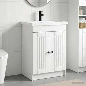Imagine vidaXL Set de mobilier pentru baie Alb foarte lucios 56 x 37, 5 x 81 cm