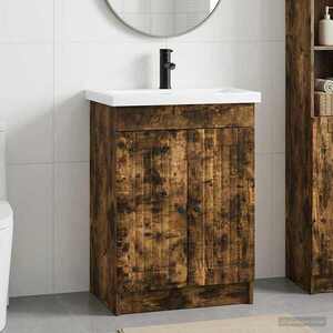 Imagine vidaXL Set de mobilier pentru baie Stejar fumuriu 56 x 37, 5 x 81 cm