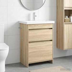 Imagine vidaXL Set de mobilier pentru baie Stejar Sonoma 61 x 40 x 84, 5 cm