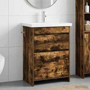 Imagine vidaXL Set de mobilier pentru baie Stejar fumuriu 61 x 40 x 84, 5 cm